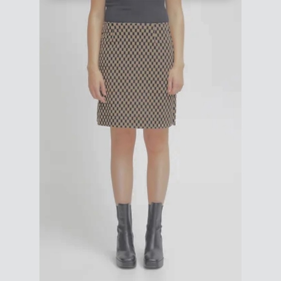 Vintage Mini Pencil skirt Wool Checks pattern Black Brown Tailoring Sz L Petite - Picture 1 of 12